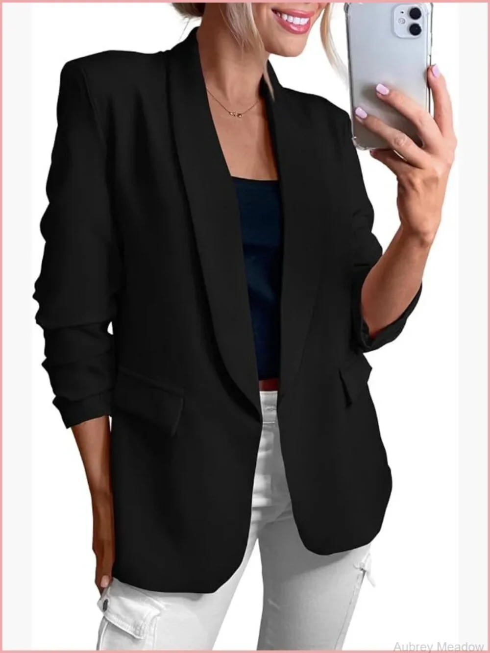Women's Open Front Blazer with Pockets - Lightweight Suit Jacket